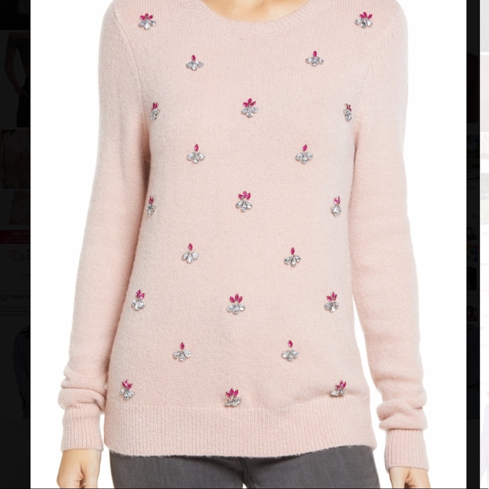 NWT $79 Halogen Pink Embellished Front Long Sleeve Sweater Size Small